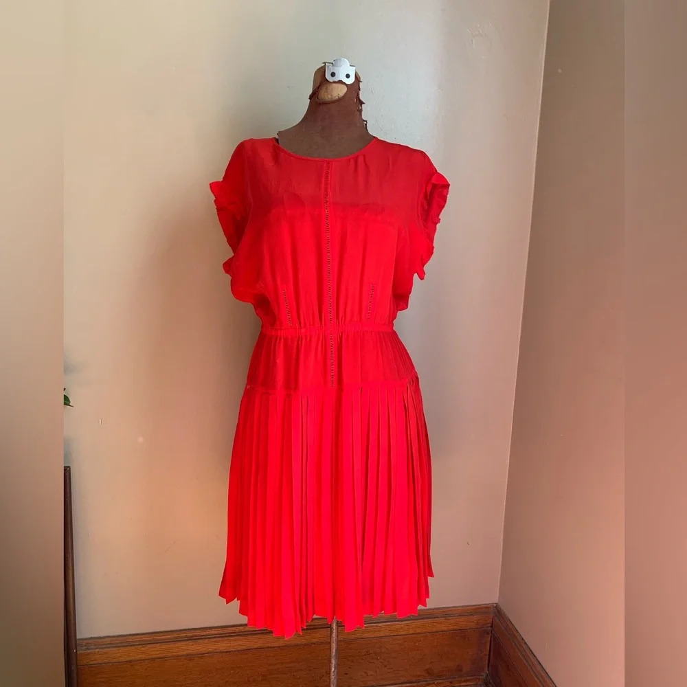 Madewell Red Pleated Silk Mini Dress